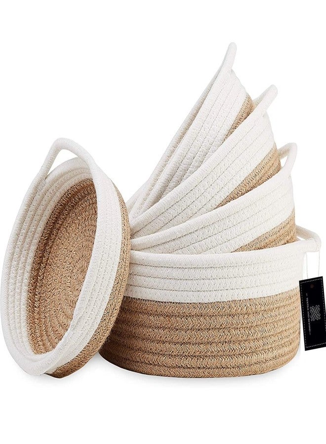 Textile and Beyond منظم تخزين صغير من الحبال من Textile and Beyond Boho Home Decor - سلة من الجوت للفواكه والغسيل والألعاب وصينية الأطفال ومنظم دلو لغرفة المعيشة والمطبخ والحمام (مجموعة من 5 قطع، 1.5 كجم) - Image 1